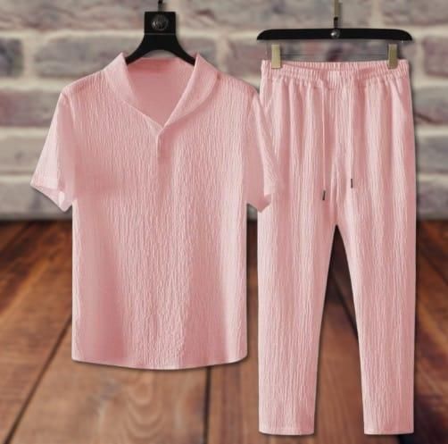 Men's Crinkled Co-Ord Set Peach